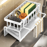 PALIFEUR Sponge Holder for Kitchen Sink, Kitchen Sink Organizer Rustproof 304 Stainless Steel Detachable Dishcloth Rack Sink Caddy, Kitchen Sponge Holder Bathroom Organizer Brush Holder Storage White