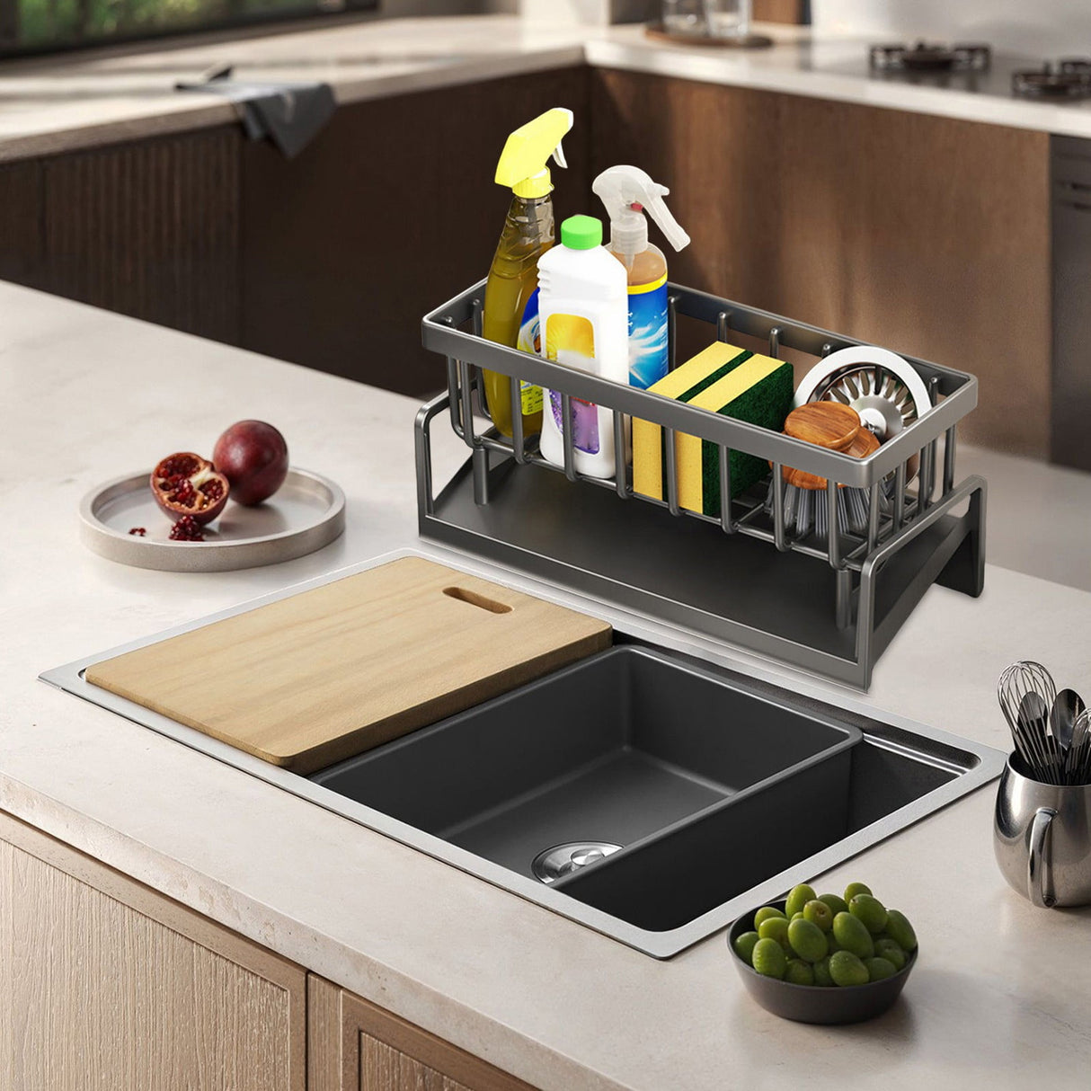 PALIFEUR Sponge Holder for Kitchen Sink, Kitchen Sink Organizer Rustproof 304 Stainless Steel Detachable Dishcloth Rack Sink Caddy, Kitchen Sponge Holder Bathroom Organizer Brush Holder Storage XA_#Gray