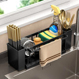 PALIFEUR Sponge Holder for Kitchen Sink, Kitchen Sink Organizer Rustproof 304 Stainless Steel Detachable Dishcloth Rack Sink Caddy, Kitchen Sponge Holder Bathroom Organizer Brush Holder Storage XB_#Black