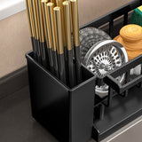 PALIFEUR Sponge Holder for Kitchen Sink, Kitchen Sink Organizer Rustproof 304 Stainless Steel Detachable Dishcloth Rack Sink Caddy, Kitchen Sponge Holder Bathroom Organizer Brush Holder Storage XB_#Black