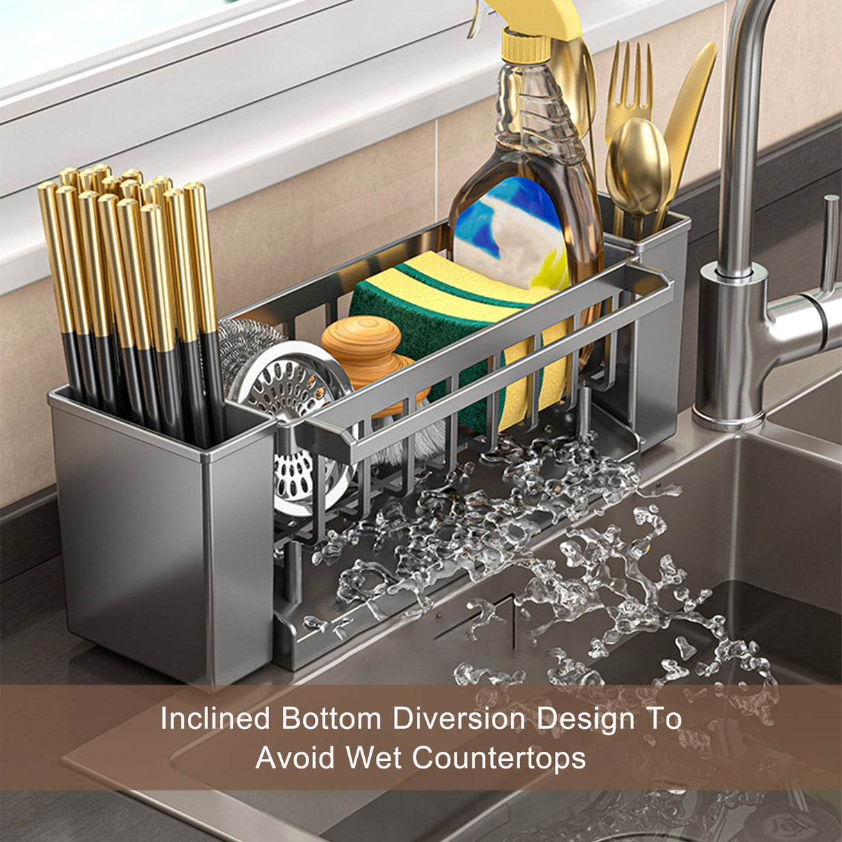 PALIFEUR Sponge Holder for Kitchen Sink, Kitchen Sink Organizer Rustproof 304 Stainless Steel Detachable Dishcloth Rack Sink Caddy, Kitchen Sponge Holder Bathroom Organizer Brush Holder Storage XB_#Gray