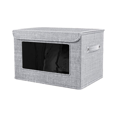 Wzzjkit Clothes Storage Bins, Foldable Storage Bin for Clothes, Clothing Storage Bins with Lid, Linen Storage Box with Clear Window＆ Zippers＆ Sturdy Handles L