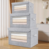 Wzzjkit Clothes Storage Bins, Foldable Storage Bin for Clothes, Clothing Storage Bins with Lid, Linen Storage Box with Clear Window＆ Zippers＆ Sturdy Handles S