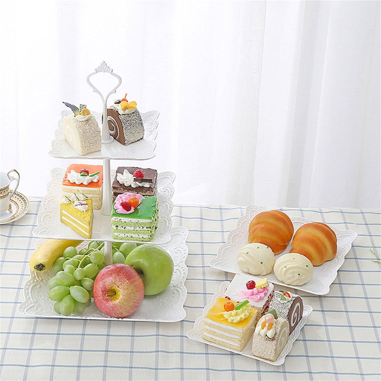 JWDX Cake Stand Clearance! Three-Tier Cake Stand, Three-Tier Fruit Plate, Afternoon Tea Plate H, Cake Stand Fruit Dried Stand Dessert Stand Dessert Fruit Stand Set Plastic Housekeeping & Organizers Z1-White