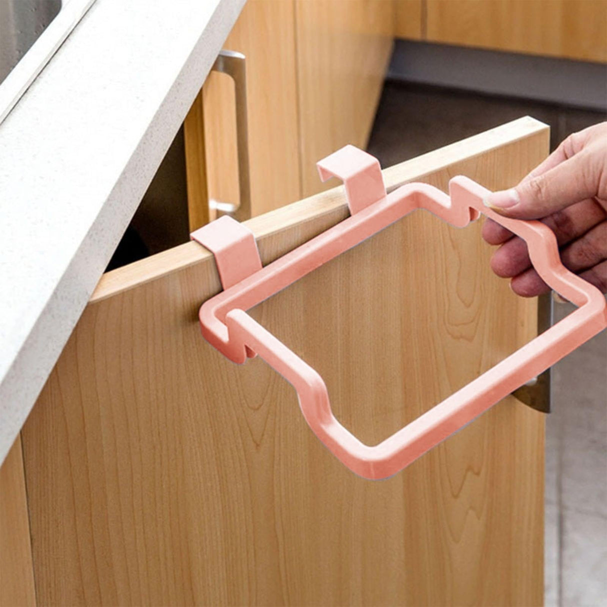 JWDX Trash Bag Rack Clearance, Hanging Trash Can, Kitchen Supplies, Garbage Bag Holder, Hanging Garbage Garbage Bag Holder Suitable for Kitchen Cabinet Doors Portable Kitchen Garbage Bag Holder Z4-Pink