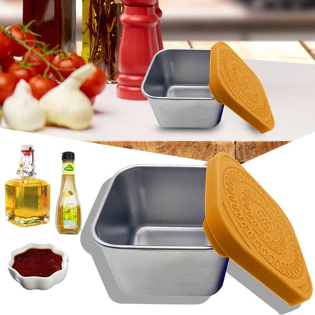 304 Stainless Steel Snack Container, Leak‑proof Small Food Pot with Silicone Lid, Stackable Storage Box for Kids Kitchen Use, Orange