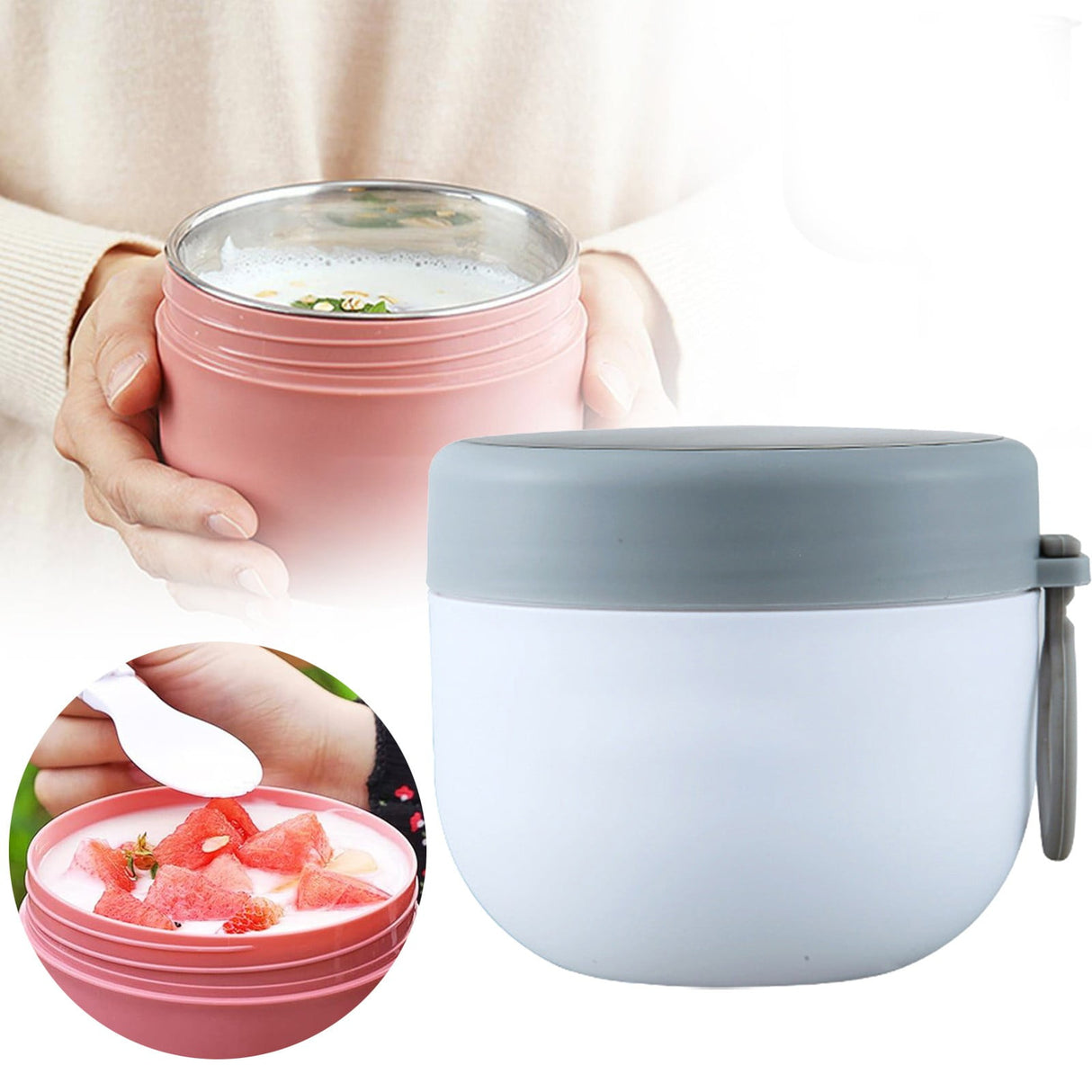 JWDX Storage Containers Clearance, Vacuum Insulated Food Jar with Spoon Plastic Insulated Food Container Insulated Food Soup Cup Leakproof School Picnic Outdoor Hot and Cold Food (600Ml) WHA