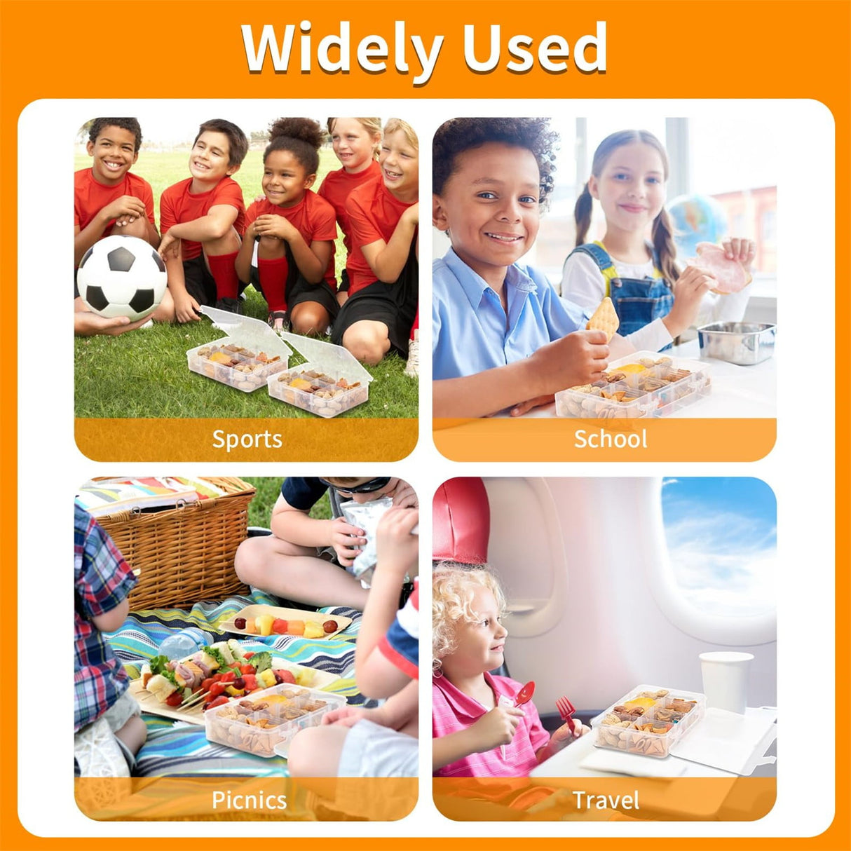 JWDX Food Storage Clearance, Snack Box Containers for Little Boys and Girls Snack Box Containers with 10 Adjustable Compartments Snack Box for Travel Meals Portable Easy to Use and Clean As shown