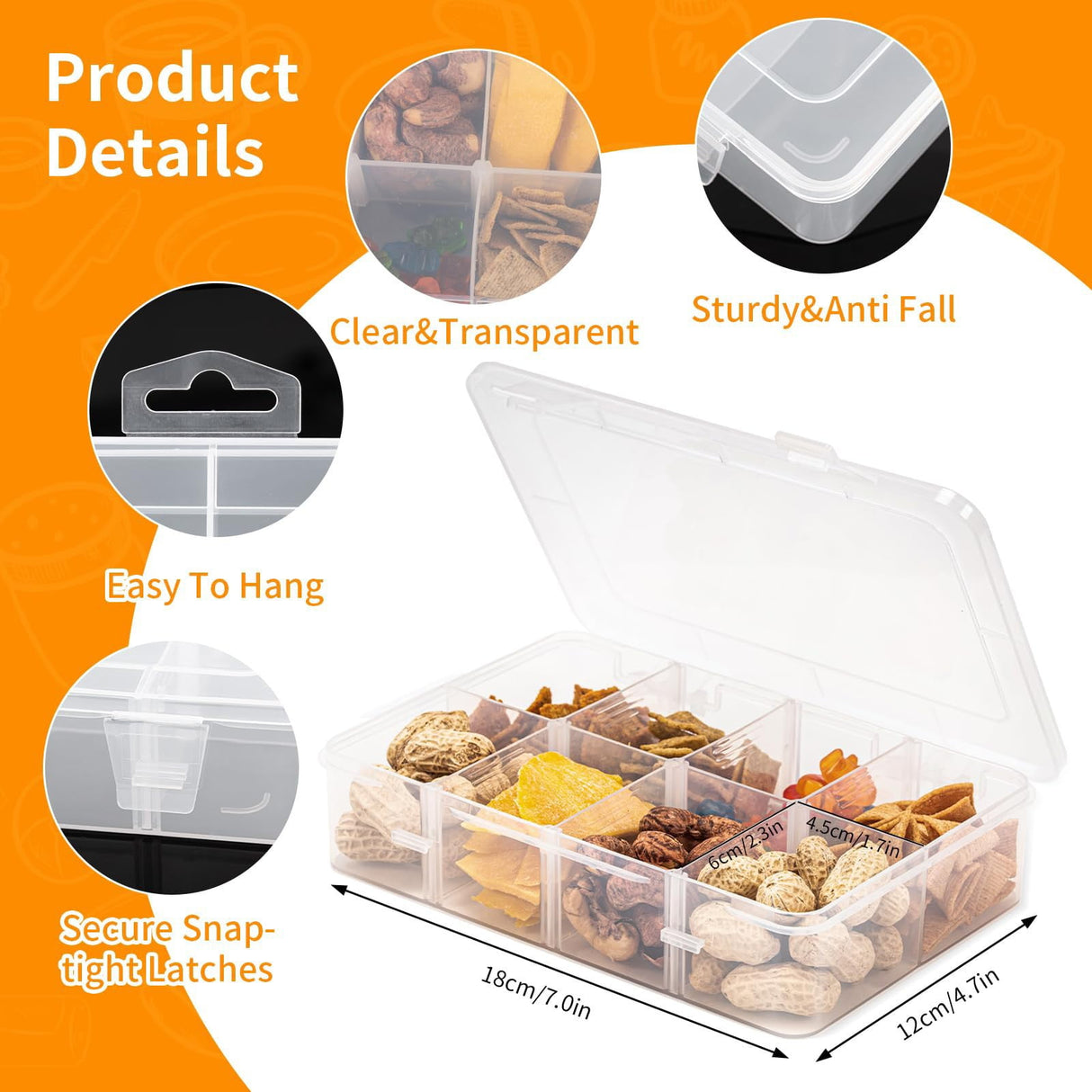 JWDX Food Storage Clearance, Snack Box Containers for Little Boys and Girls Snack Box Containers with 10 Adjustable Compartments Snack Box for Travel Meals Portable Easy to Use and Clean As shown