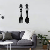 LGCASL Metal Fork Spoon Wall Decor Hanging Sculpture Farmhouse Wall Decor for Kitchen, Two-Piece Wall Sticker Set Wrought iron wall decoration Black
