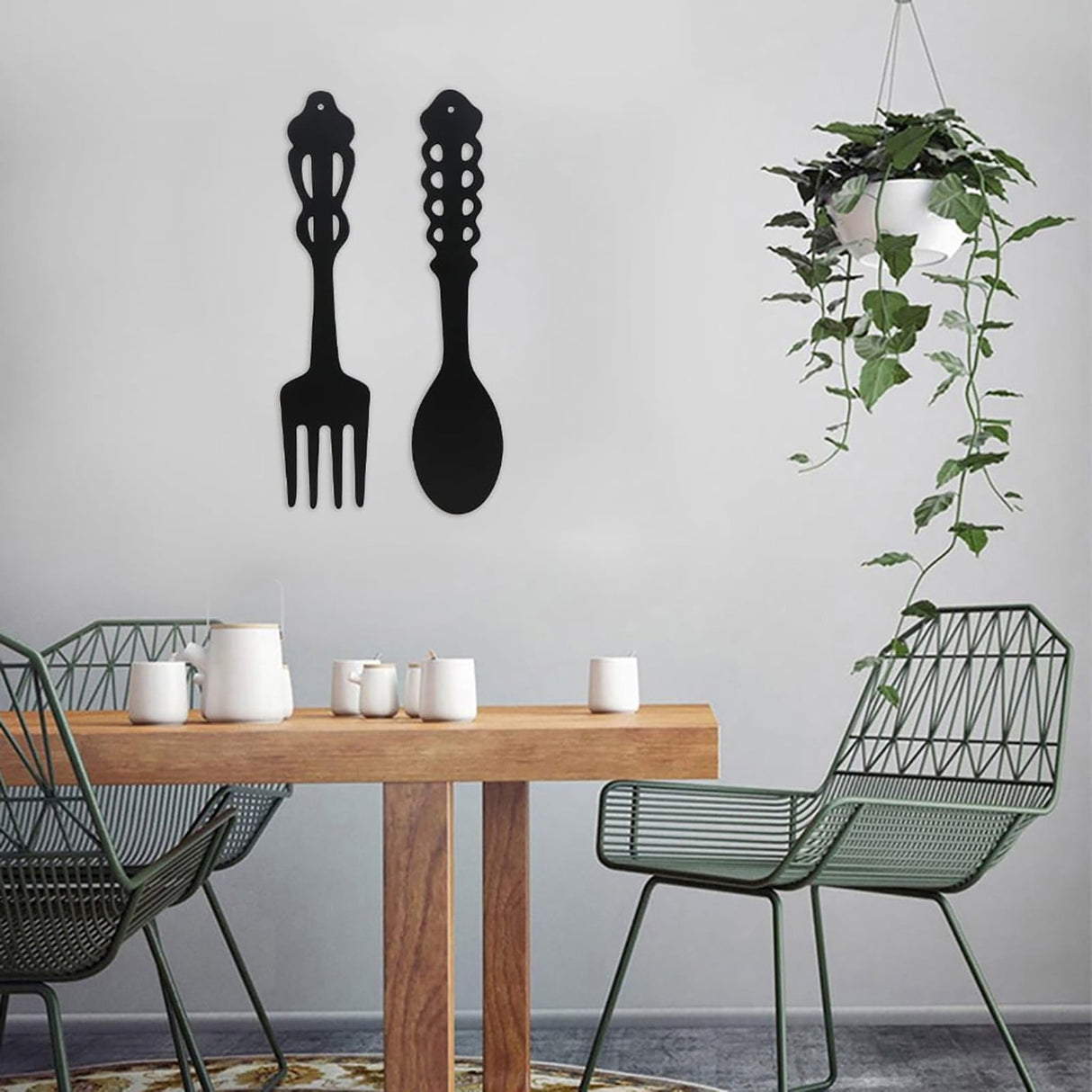 LGCASL Metal Fork Spoon Wall Decor Hanging Sculpture Farmhouse Wall Decor for Kitchen, Two-Piece Wall Sticker Set Wrought iron wall decoration Black
