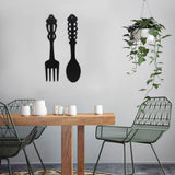 LGCASL Metal Fork Spoon Wall Decor Hanging Sculpture Farmhouse Wall Decor for Kitchen, Two-Piece Wall Sticker Set Wrought iron wall decoration Black