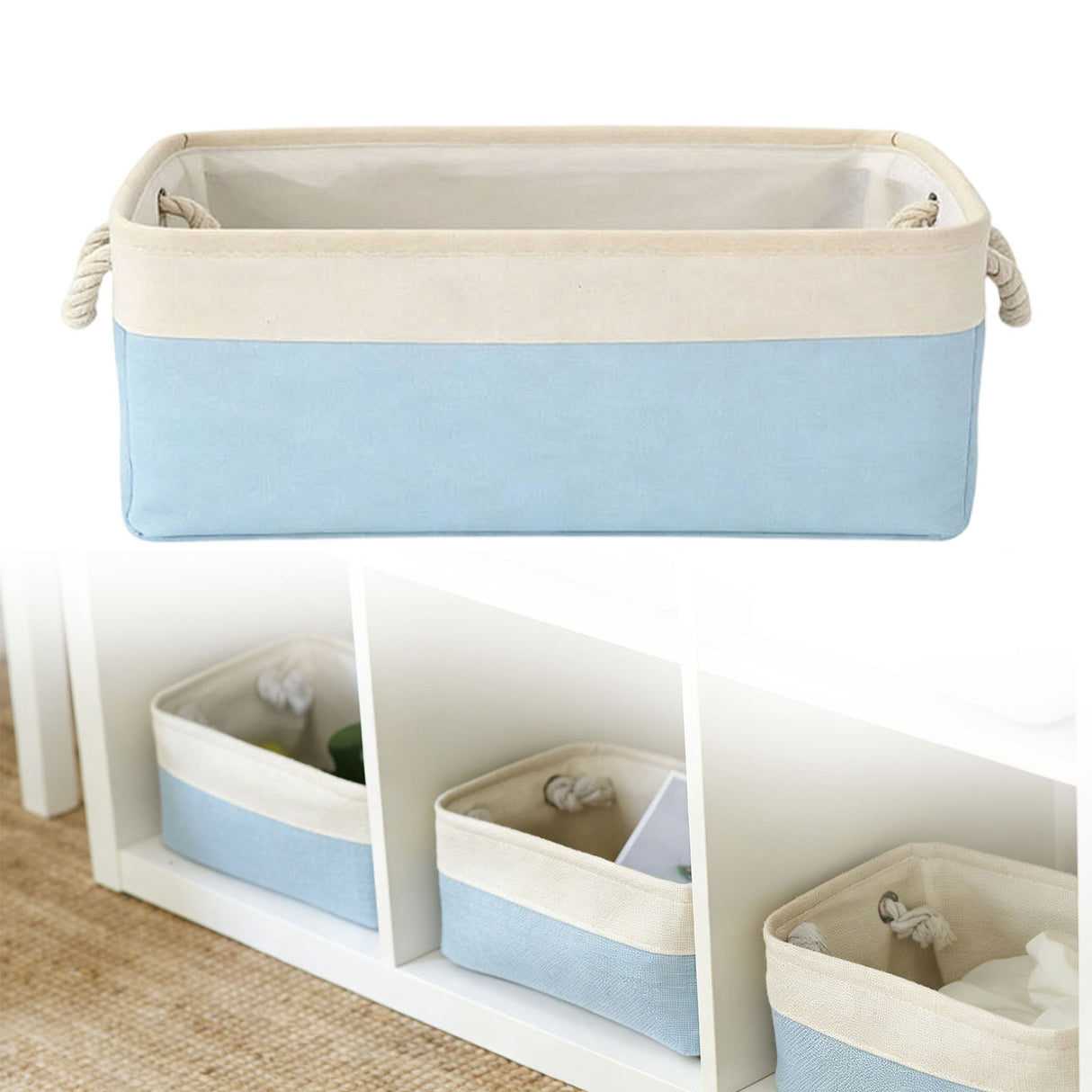 LGCASL Fabric Storage Box, Fabric Storage Box, Storage Basket with Handles and for Clothes Shelves Closet Wardrobe Home Wear and Reinforced, Light Gray S(12.2×5.1×8.2Inch) S(12.2×5.1×8.2inch) Light Blue