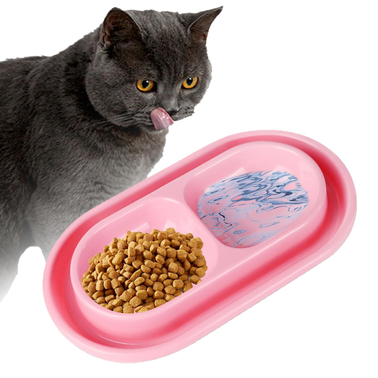 Cat Bowls for Food and Water Easy to Clean Ants Away Outside Pet Double Bowl Large Blue Pink