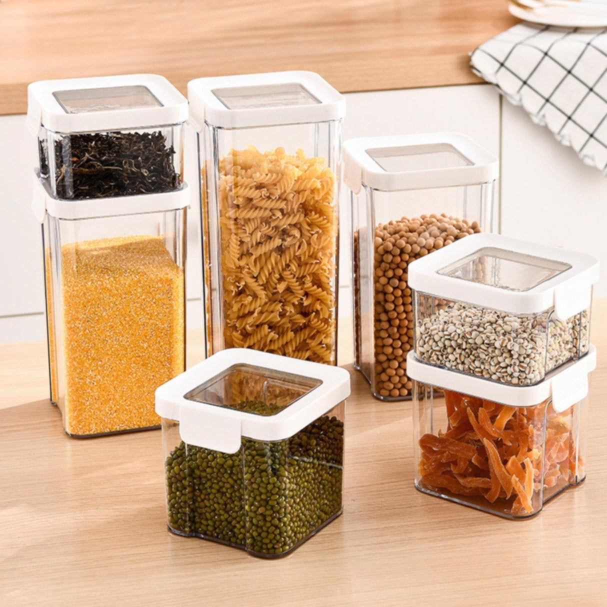 JWDX Storage Container, Airtight Cereal Containers Storage Sealed Cans for Grains and Miscellaneous Grains Transparent Plastic Kitchen Food Grade Nut and Oat Storage Cans Kitchen B