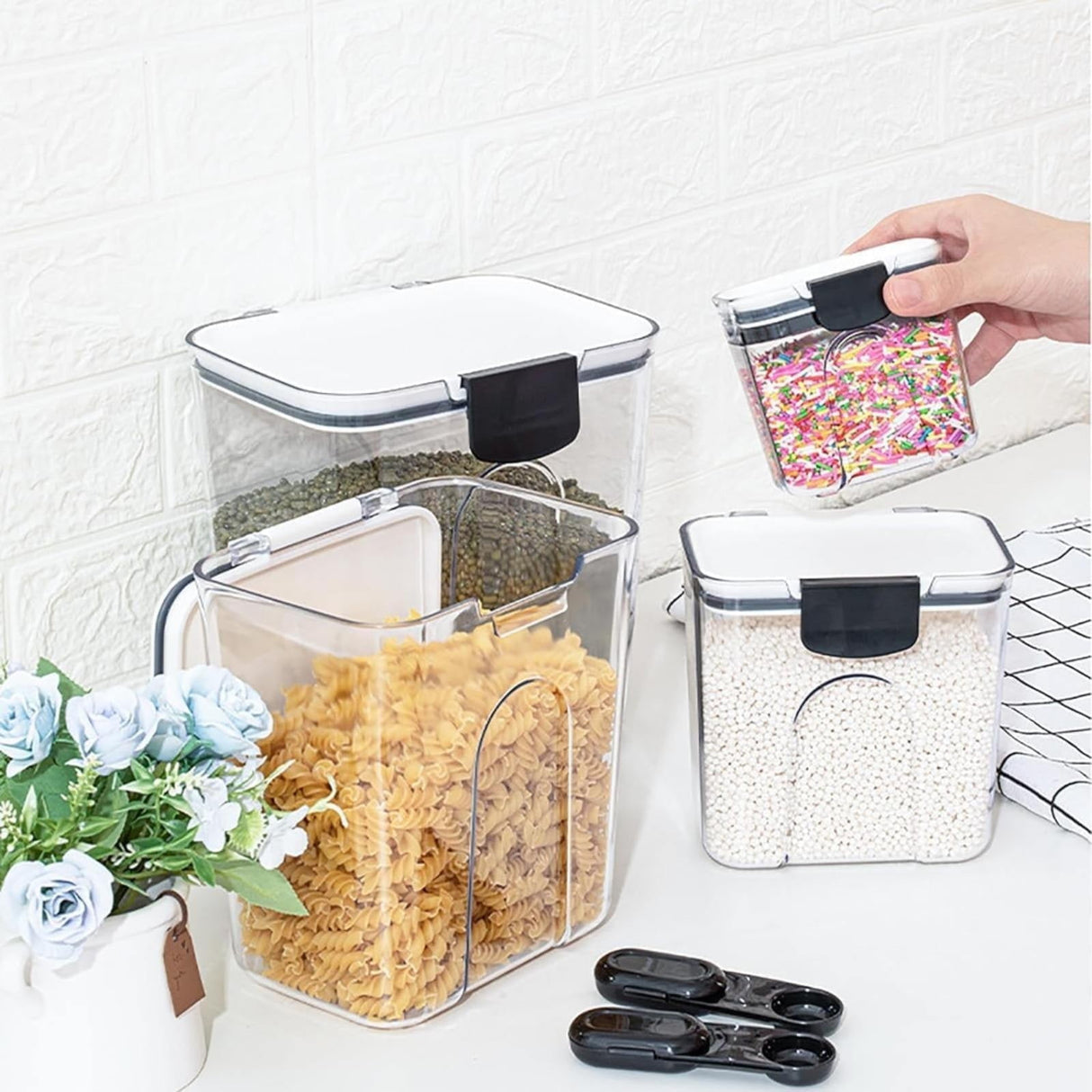 Clearance! JWDX Storage, Food Storage Promotion, Orliya Baking Storage Set Orliya Baking Containers Storage Set with Labels Flour Sugar Storage Containers Set Airtight A C