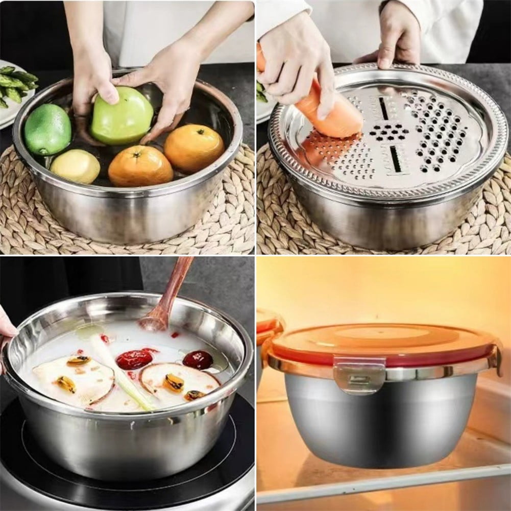 4 Pcs Kitchen Mixing Bowls with Grater Lid Stainless Steel Construction