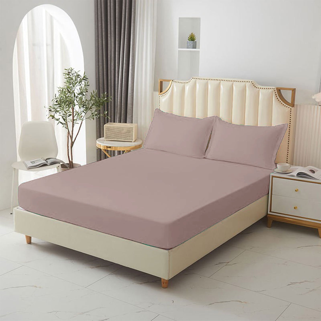 King Size Fitted Sheet, 100% Egyptian Cotton, Deep Pocket Premium Cotton Mattress Sheet,Double Bed Fitted Sheet Piece Non-Slip Fixed Bed Cover All-Inclusive Mattress Protection Bed Cover Beige