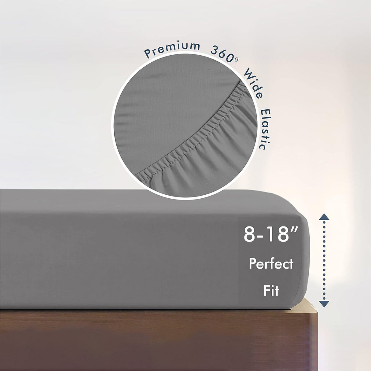 King Size Fitted Sheet, 100% Egyptian Cotton, Deep Pocket Premium Cotton Mattress Sheet,Double Bed Fitted Sheet Piece Non-Slip Fixed Bed Cover All-Inclusive Mattress Protection Bed Cover Gray