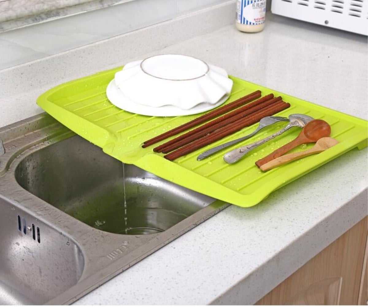 Dish Drain Board with Side Drop - Kitchen Utility Draining Board, Drain Rack, 17.5x12 Inch Kitchen Drying Tray | Heat-Resistant Drip Rack for Quick Drainage and Easy Storage, Drying Dish Rack Tray Green
