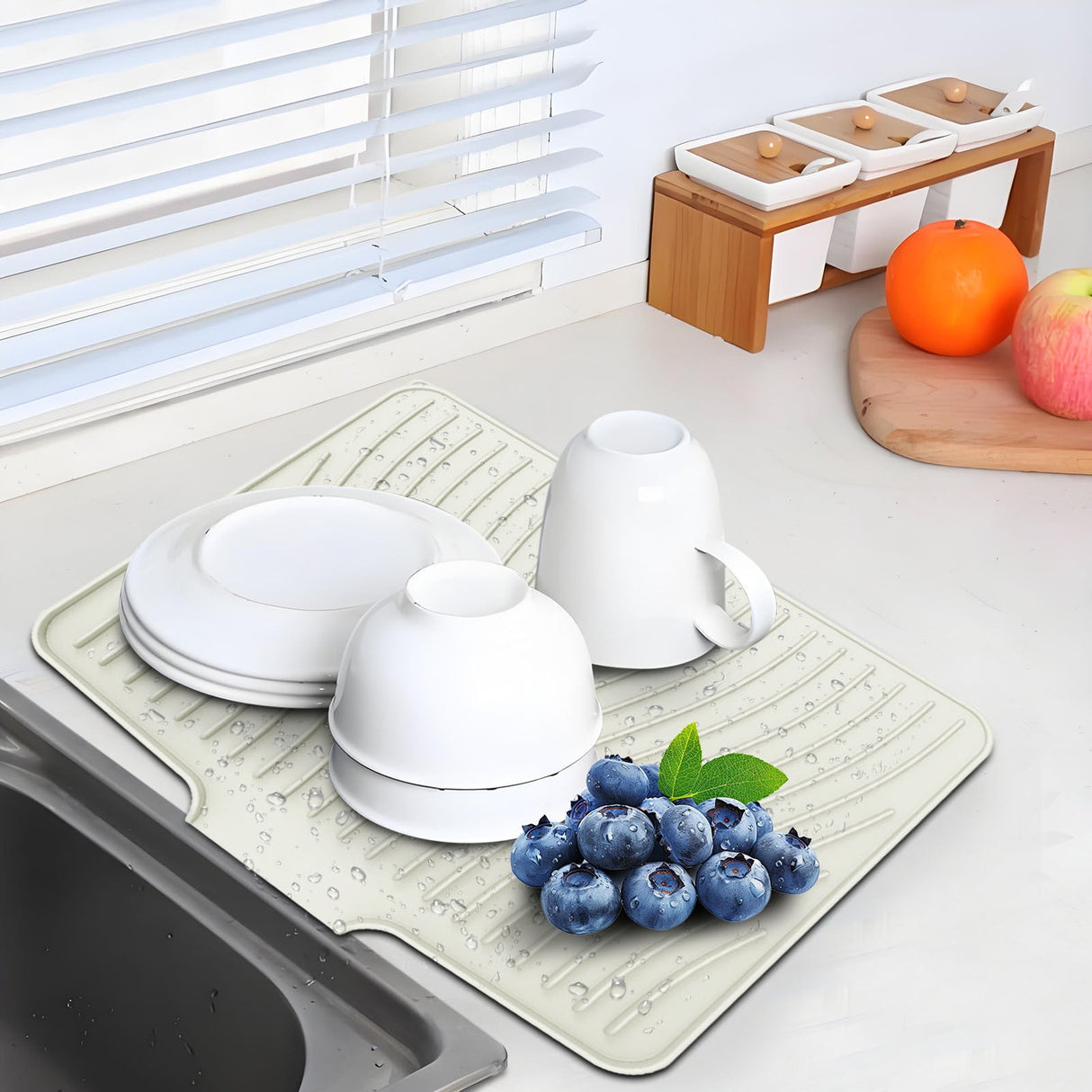 40x33 Inch Extra Large Kitchen Countertop Draining Silicone Tray - No Punching, Waterproof Drying Pad for Dishes,Water Diverting, Anti-Accumulating, Multifunctional Counter Protector for Kitchen Use white