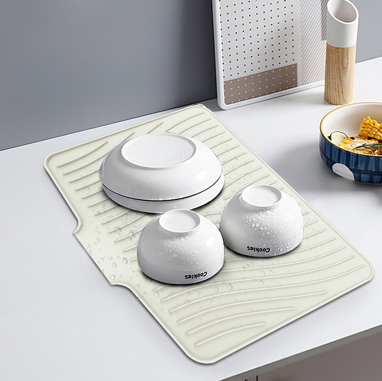 40x33 Inch Extra Large Kitchen Countertop Draining Silicone Tray - No Punching, Waterproof Drying Pad for Dishes,Water Diverting, Anti-Accumulating, Multifunctional Counter Protector for Kitchen Use white