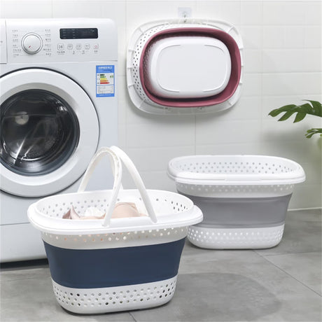 Collapsible Laundry Basket, Collapsible Laundry Basket with Handles, Foldable Laundry Basket Plastc,Pop Up Tall Storage, Blue, 32.5 x 42.5 x 28 cm