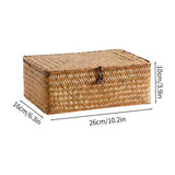 Wicker Shelf Baskets Bin with Lid, Handwoven Seagrass Basket Storage Bins Rectangular Household Basket Boxes for Shelf Wardrobe Home Organizer, Coffee Color 10.2" x 6.3" x 3.9" Brown