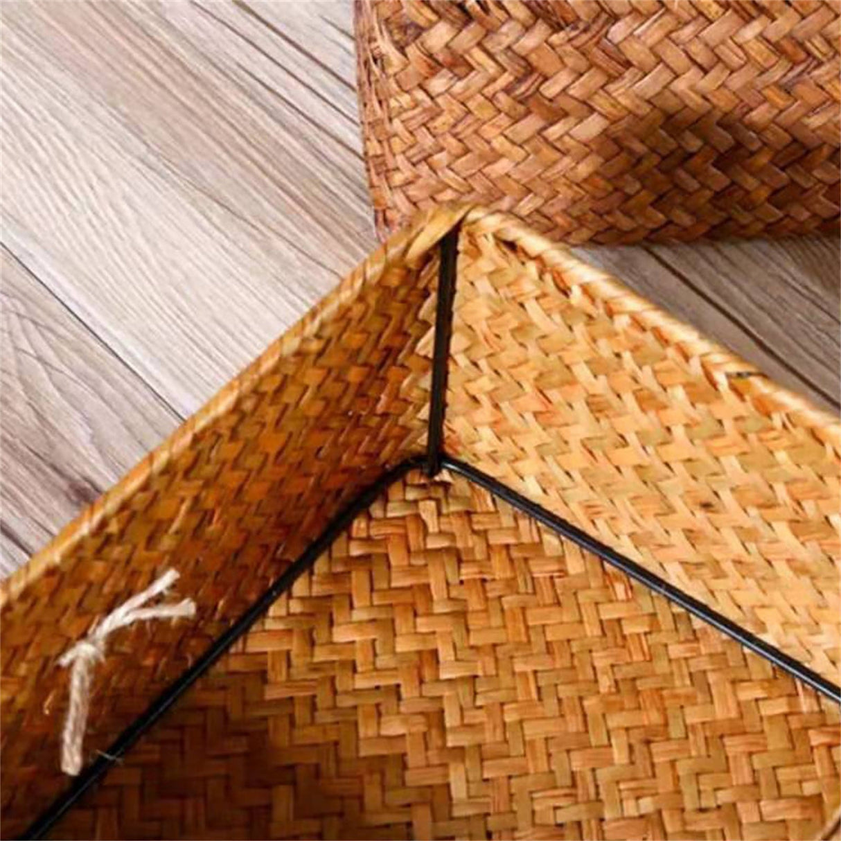 Wicker Shelf Baskets Bin with Lid, Handwoven Seagrass Basket Storage Bins Rectangular Household Basket Boxes for Shelf Wardrobe Home Organizer, Coffee Color 10.2" x 6.3" x 3.9" Brown