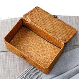 Wicker Shelf Baskets Bin with Lid, Handwoven Seagrass Basket Storage Bins Rectangular Household Basket Boxes for Shelf Wardrobe Home Organizer, Coffee Color 10.2" x 6.3" x 3.9" Brown