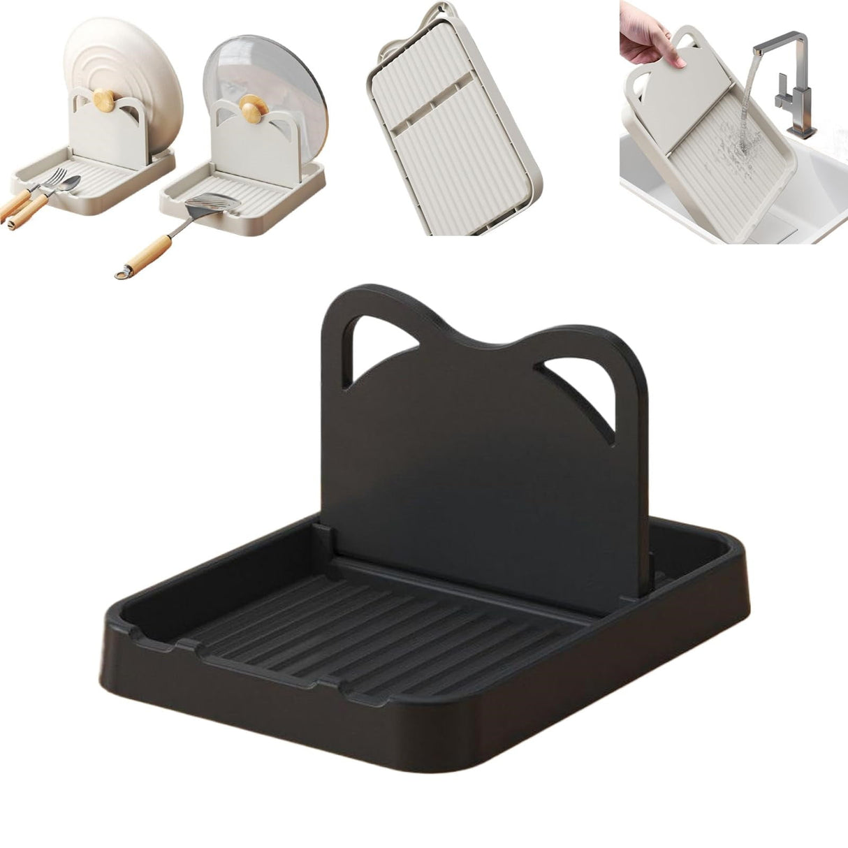 Silicone Spoon Rest with Lid, Heat-Resistant Foldable Utensil Holder for Spatulas, Kitchen Counter Organizer, Stove Top Safe Gray 7.28x5.51x4.13' 7.28" x 5.51" x 4.13" Gray