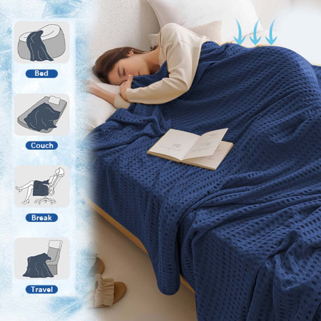 Lightweight Waffle Weave Blanket Queen Size, Breathable & Ultra Soft, 43.30"x 59.05" Soft & Cozy Thin Blanket, Perfect for Summer & Hot Sleepers, Bed, Home Decor - Mediterranea (Blue) 43.30" x 59.05" White