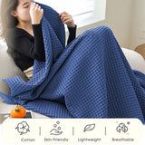 Lightweight Waffle Weave Blanket Queen Size, Breathable & Ultra Soft, 43.30"x 59.05" Soft & Cozy Thin Blanket, Perfect for Summer & Hot Sleepers, Bed, Home Decor - Mediterranea (Blue) 43.30" x 59.05" White