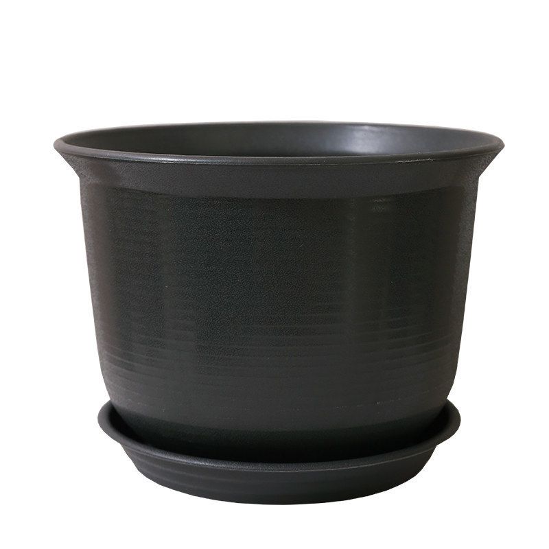 Plastic Plant Pot with Drainage Holes and Saucer, Nursery Planter for Indoor Plants, 21.2 x 13 cm, Grey