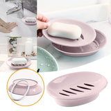 Oval Plastic Soap Dish - Double Compartment Drain Tray| Bathroom & Kitchen Soap Holder for Face & Body Soap | Oval Shaped Soap Dish for Countertop & Shower Use(Pink) Pink