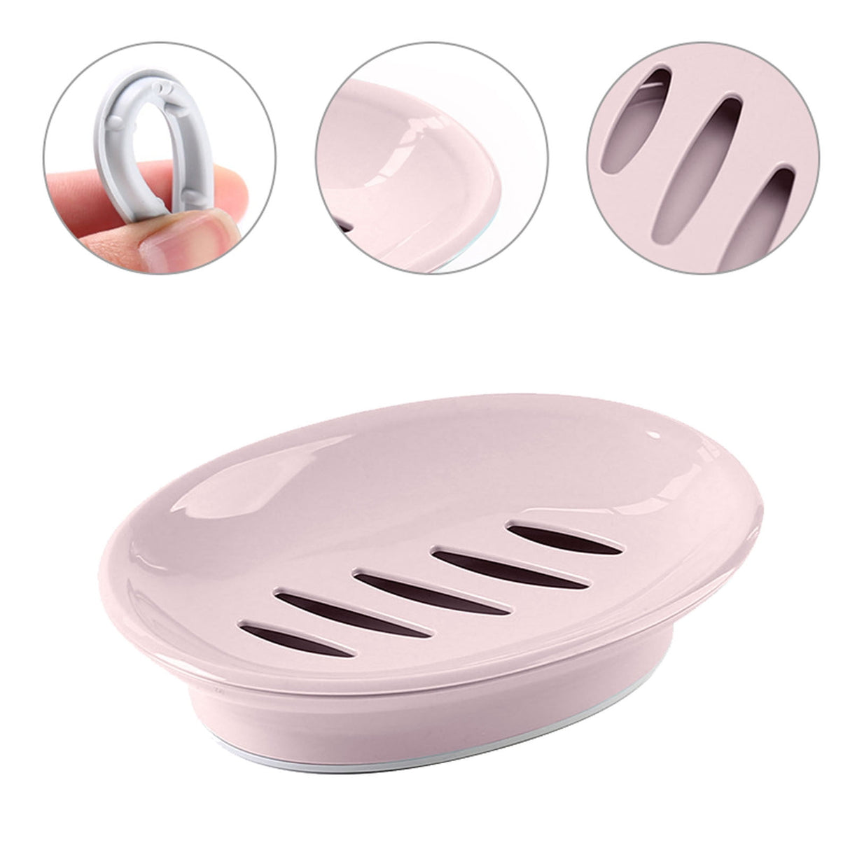 Oval Plastic Soap Dish - Double Compartment Drain Tray| Bathroom & Kitchen Soap Holder for Face & Body Soap | Oval Shaped Soap Dish for Countertop & Shower Use(Pink) Pink