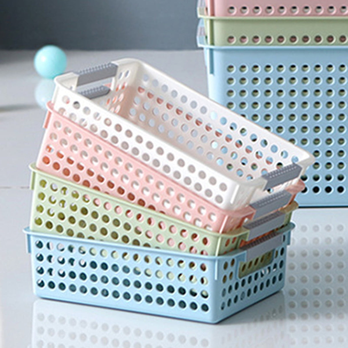 A4 Paper Trays with Grip Handles, 10.43x6.77x2.87"Heavy Duty Book Baskets for Library, Drawers, Office, Home, Desk, Turn in Trays, Plastic Storage Baskets (White/1 Pcs) 10.43" x 6.77" x 2.87" Pink