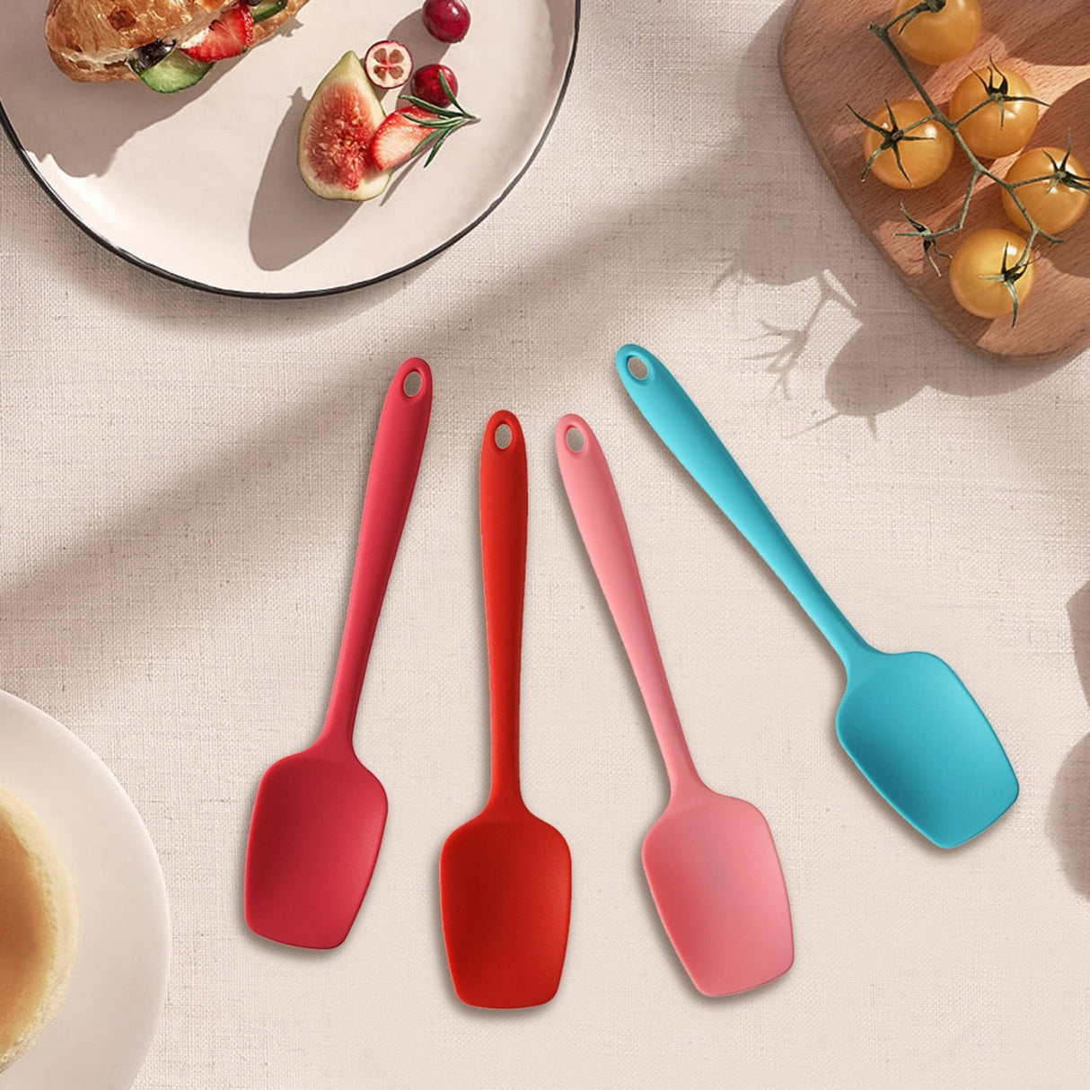 Heat Resistant Silicone Spoon Spatula, 600°F High Temp Flexible Cooking Spoons Kitchen Rubber Spoonula Scratch-Proof for Mixing Stirring Scraping Serving Non-Stick Cookware (4 Pcs) 1.77x8.26 1.77" x 8.26" Multicolor
