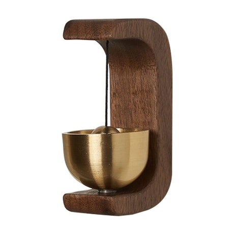 Magnetic Beech Wood Doorbell Chime with Brass Accent Shopkeeper Style Hanging Entryway Decor for Store Wall Mount Easy Installation Self-Adhesive or Magnet Mount Home Security Alert Brown