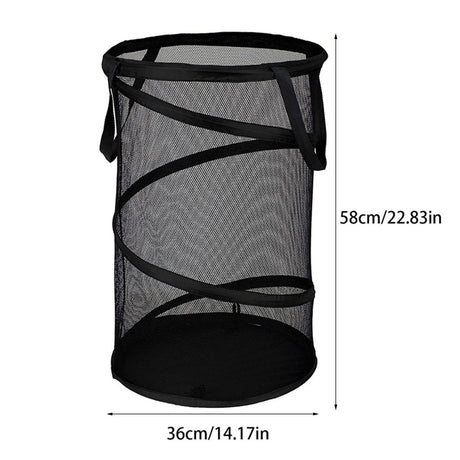 Large Collapsible Laundry Basket, Heavy Duty Foldable Mesh Pop Up Hamper with Handles for Laundry Room, Bathroom, WashRoom, College Dorm, Travel, Storage Organizer, 14.17x22.83 14.17" x 22.83" Black