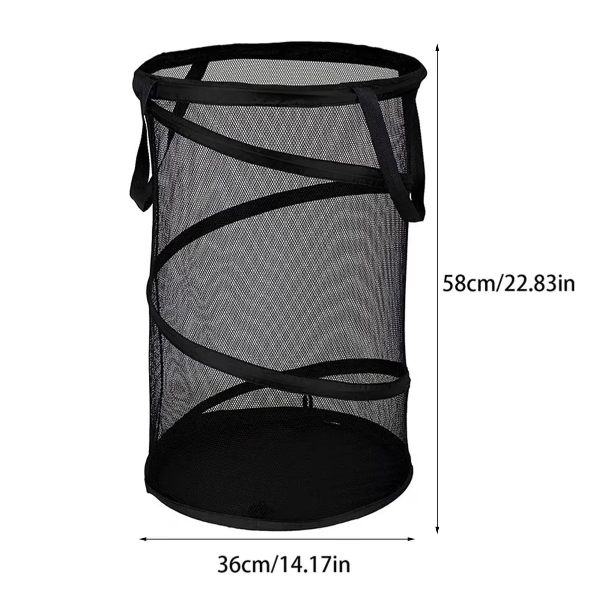 Large Collapsible Laundry Basket, Heavy Duty Foldable Mesh Pop Up Hamper with Handles for Laundry Room, Bathroom, White, 36 x 58 cm