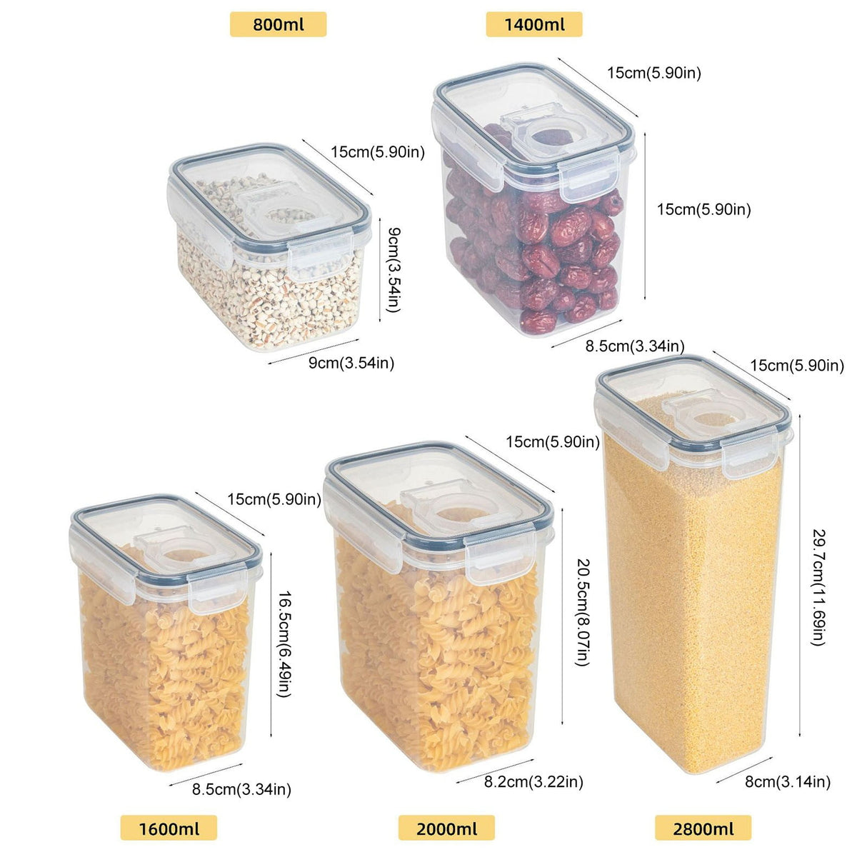 Airtight Storage Container with Lids, Plastic Pet Food Storage Container with Locking Lid,Pet Dog Cat Food Dispenser ,Clear Pet Dog Food Storage Bin Containers for Rice Grain(Green,4.72x7.68") Z5-1600ml