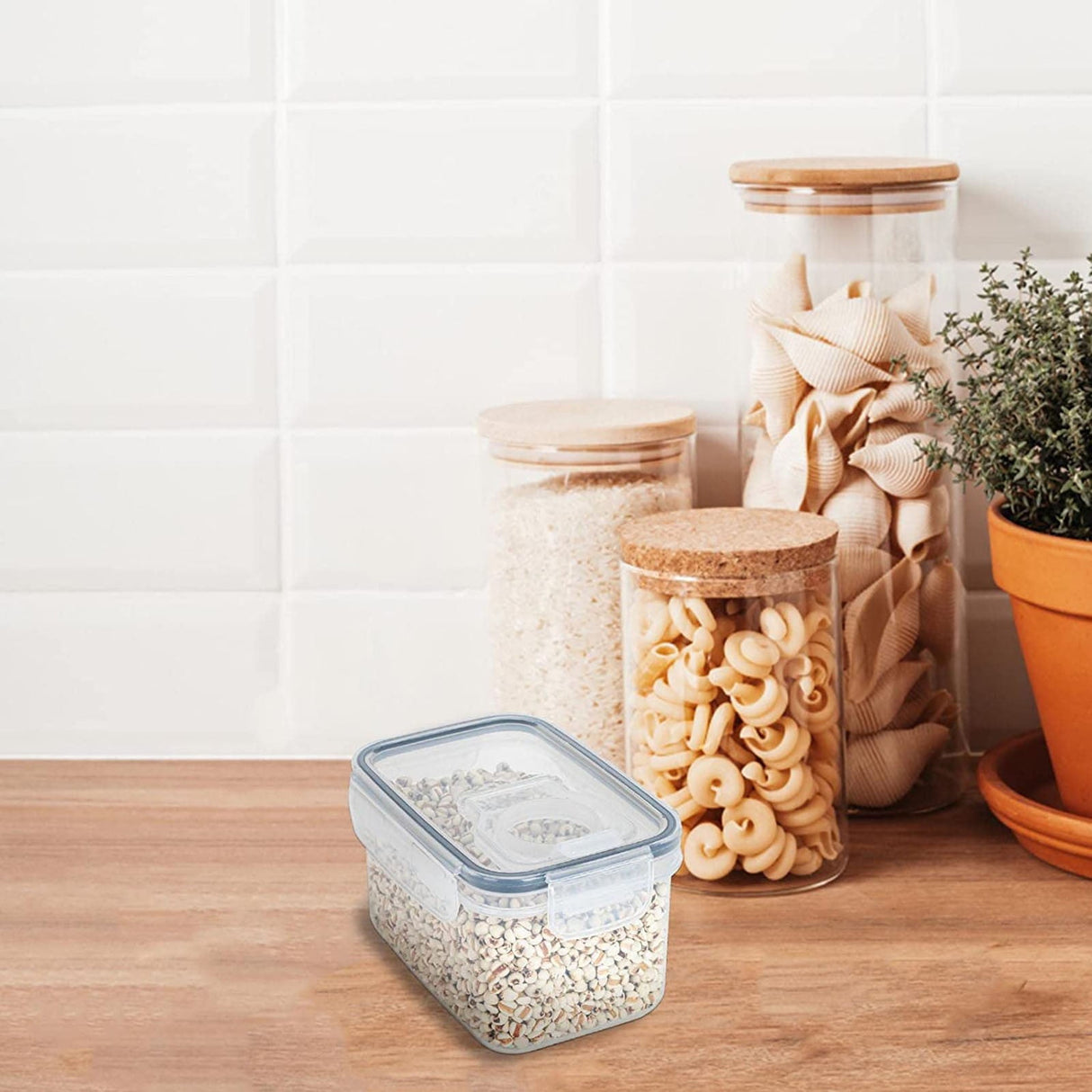 Airtight Storage Container with Lids, Plastic Pet Food Storage Container with Locking Lid,Pet Dog Cat Food Dispenser ,Clear Pet Dog Food Storage Bin Containers for Rice Grain(Green,4.72x7.68") Z5-800ml