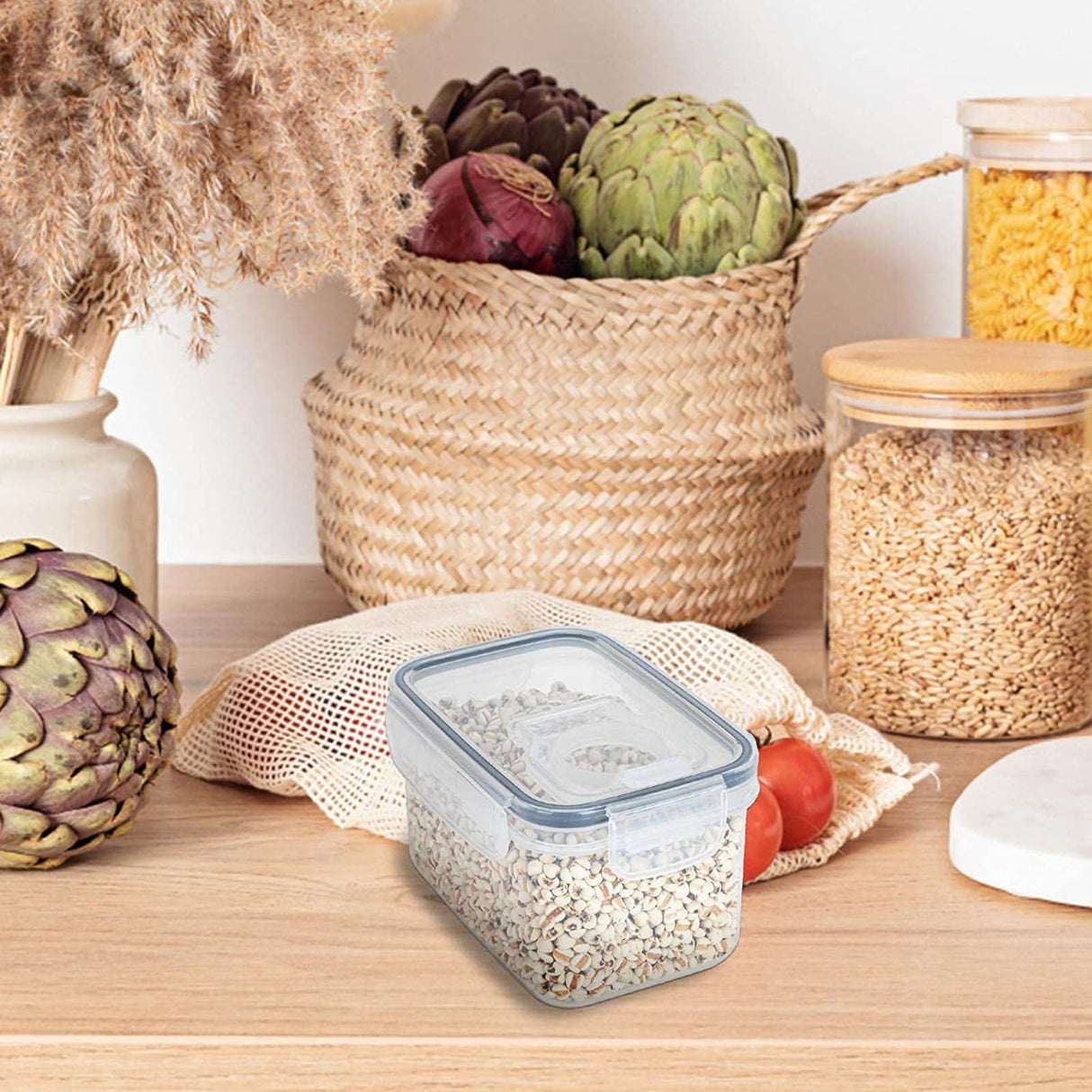Airtight Storage Container with Lids, Plastic Pet Food Storage Container with Locking Lid,Pet Dog Cat Food Dispenser ,Clear Pet Dog Food Storage Bin Containers for Rice Grain(Green,4.72x7.68") Z5-800ml