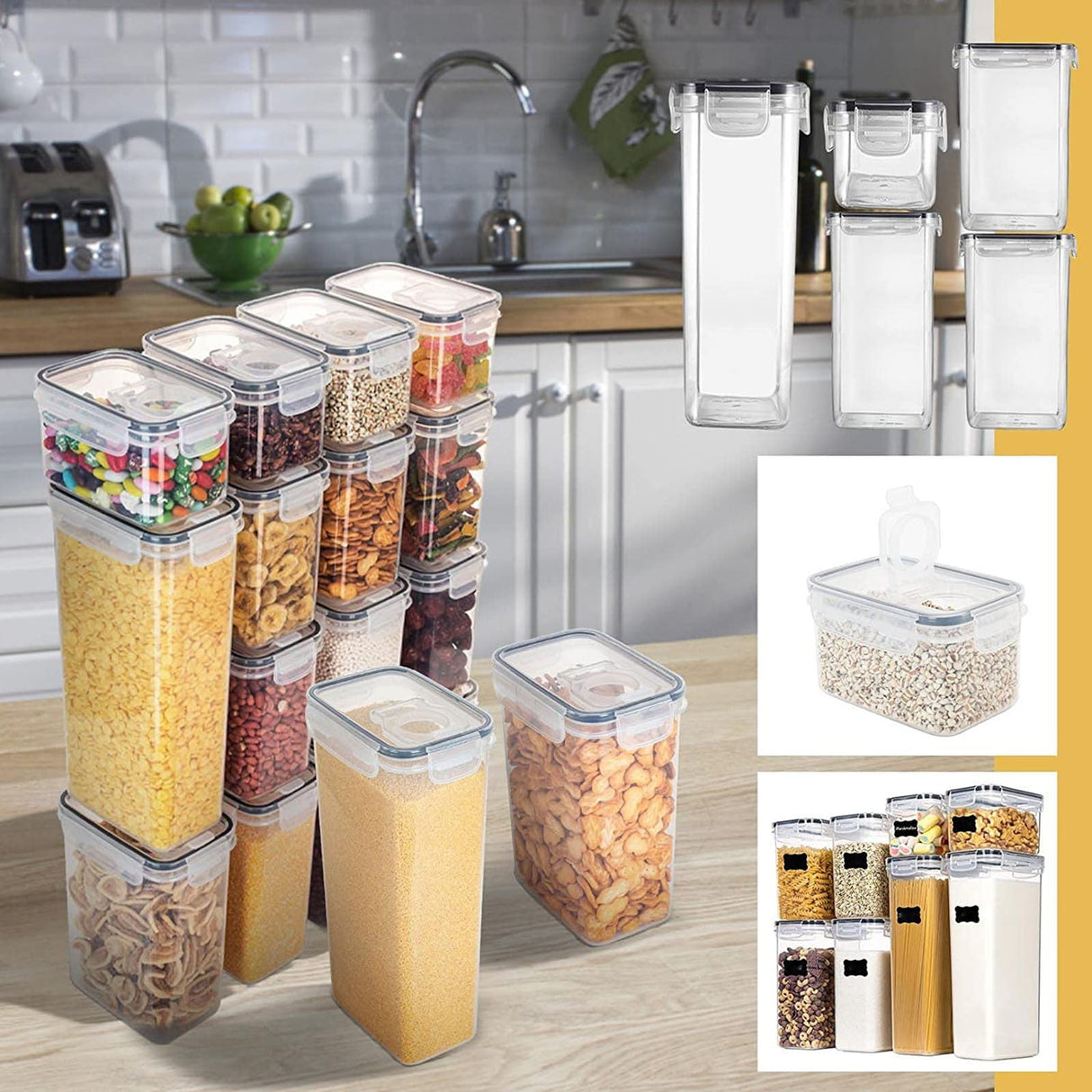 Airtight Storage Container with Lids, Plastic Pet Food Storage Container with Locking Lid,Pet Dog Cat Food Dispenser ,Clear Pet Dog Food Storage Bin Containers for Rice Grain(Green,4.72x7.68") Z5-800ml