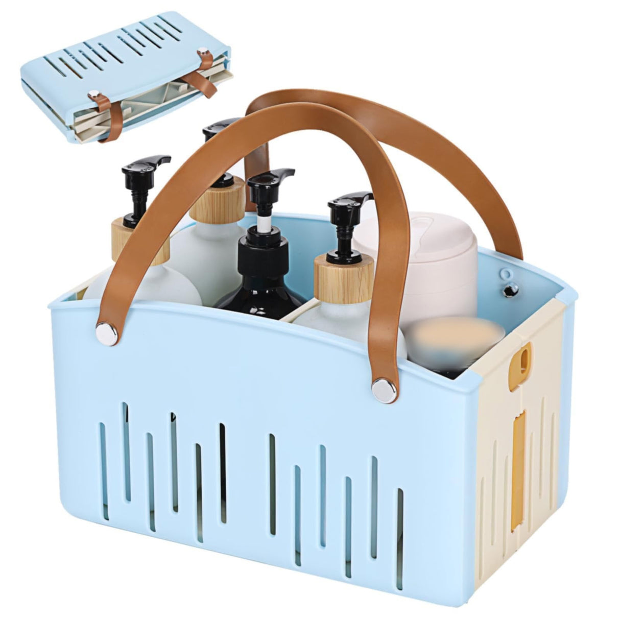 Cotton Woven Basket with PU Leather Handle, Clothes Toys Candy Gifts Cotton Rope Organizer, Living Room Basket Bathroom Shower Storage Laundry Basket, Dog Cat Bed, Fall Basket, 11.02x8.66x4.33 11.02" x 7.09" x 6.5" Blue