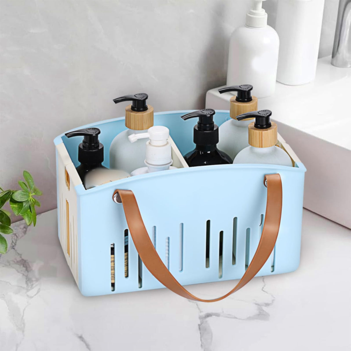 Cotton Woven Basket with PU Leather Handle, Clothes Toys Candy Gifts Cotton Rope Organizer, Living Room Basket Bathroom Shower Storage Laundry Basket, Dog Cat Bed, Fall Basket, 11.02x8.66x4.33 11.02" x 7.09" x 6.5" Blue