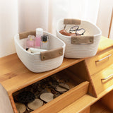 Cotton Woven Basket with PU Leather Handle, Clothes Toys Candy Gifts Cotton Rope Organizer, Living Room Basket Bathroom Shower Storage Laundry Basket, Dog Cat Bed, Fall Basket, 11.02x8.66x4.33 11.02" x 8.66" x 4.33" Coffee