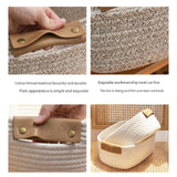 Cotton Woven Basket with PU Leather Handle, Clothes Toys Candy Gifts Cotton Rope Organizer, Living Room Basket Bathroom Shower Storage Laundry Basket, Dog Cat Bed, Fall Basket, 11.02x8.66x4.33 11.02" x 8.66" x 4.33" Coffee