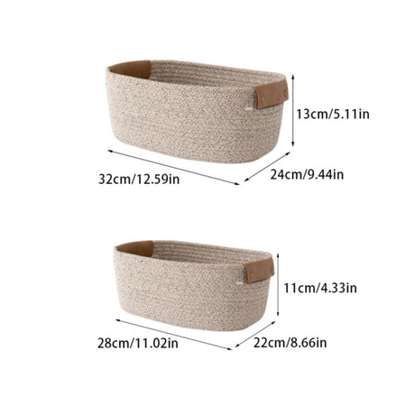 Cotton Woven Basket with PU Leather Handle, Clothes Toys Candy Gifts Cotton Rope Organizer, Living Room Basket Bathroom Shower Storage Laundry Basket, Dog Cat Bed, Fall Basket, 11.02x8.66x4.33 12.59" x 9.44" x 5.11" Coffee